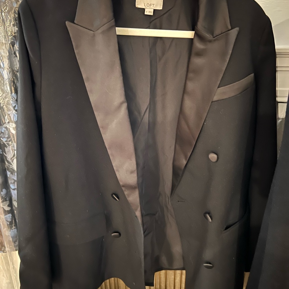 LOFT Black Sport Coat with Satin Lapel